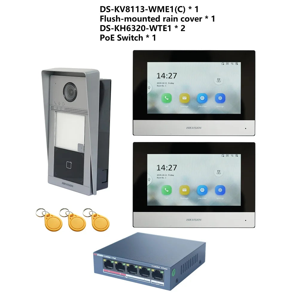 HIKVISION Original Multi-language 802.3af POE Video intercom KIT,include DS-KV8113-WME1(C) & DS-KH6320-WTE1 & PoE Switch Spy-shop.com