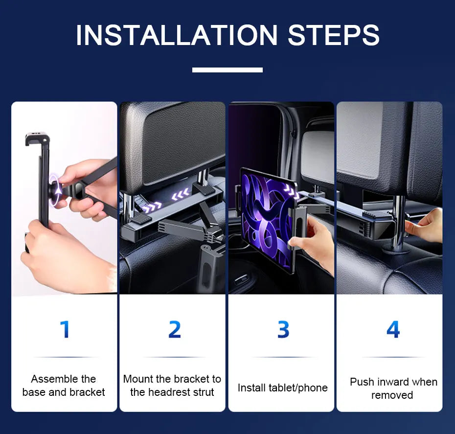 Car Rear Seat Telescopic Tablet Holder for 4-12.9 Inch Devices