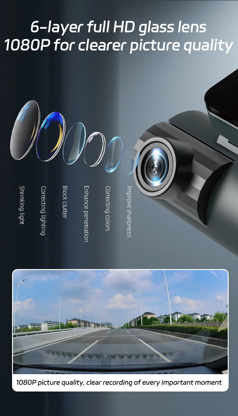 1080P 3-Way WiFi Dash Cam Front Inside Rear with Night Vision