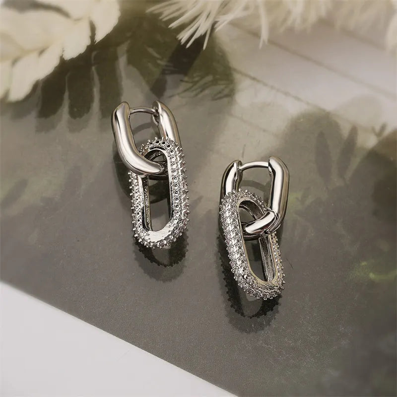 Shiny Rhinestone Geometric Earrings Ladies Fashion Light Luxury Elliptical Double Ring Earrings Exquisite Party Accessories 