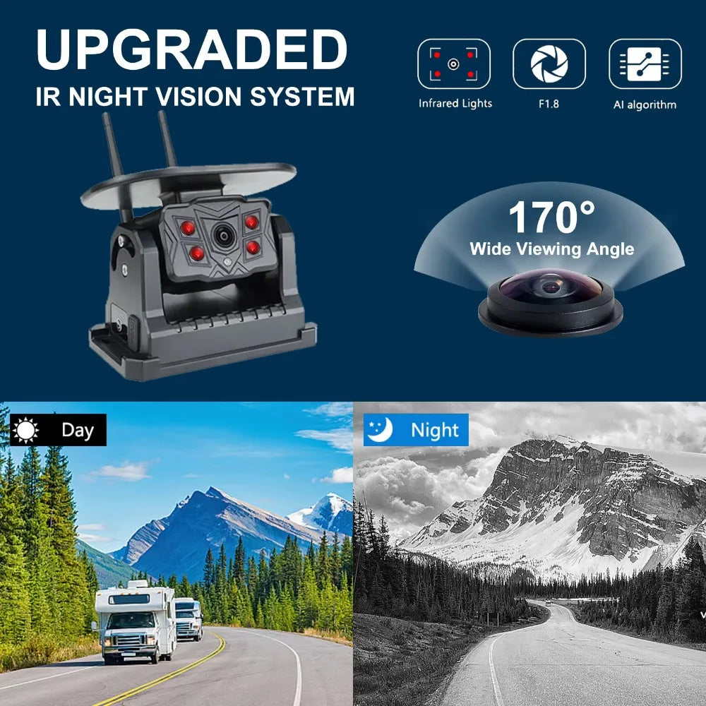 Wireless Solar Magnetic Backup Camera with AI Blind Spot Alarm