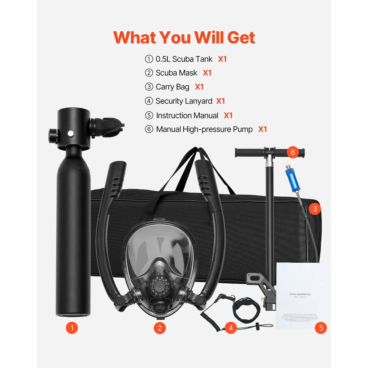 SucceBuy Scuba Tank 0,5 L bærbar Scuba-dykkerflaske Dykning Oxygen cylinder Support 5-10 minutters undervandssvejråndning 98,43 ft dybde