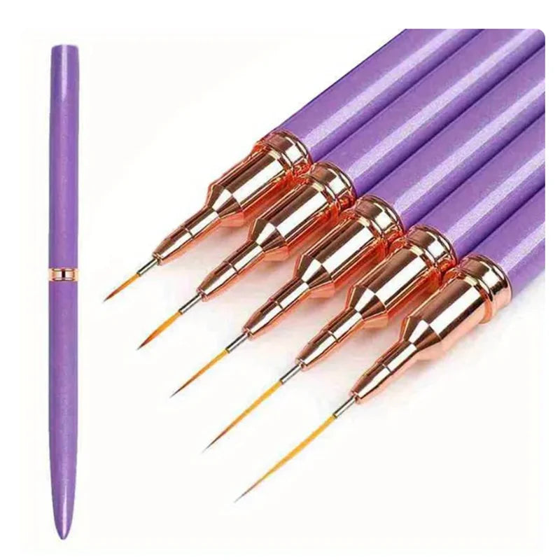 5Pcs/Set Nail Art Liner Brushes Set Elongated Lines Striping Drawing UV Gel Painting Nail Design Pen Professional Manicure Tool 