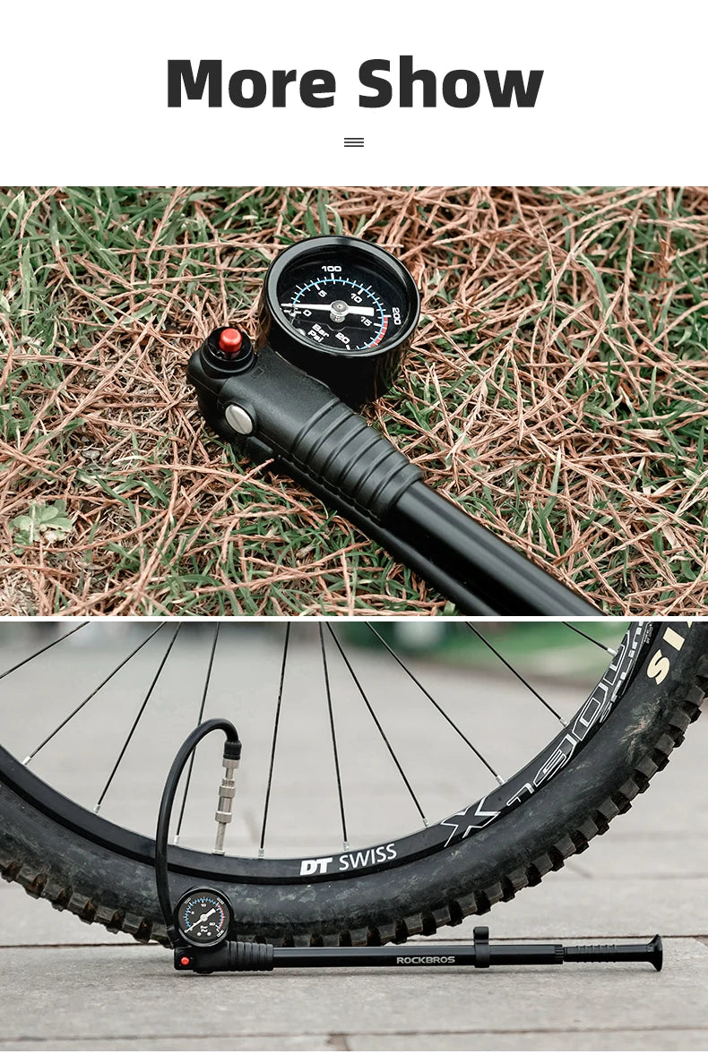 Bicyklová pumpa na nárazy a pneumatiky 300PSI s manometrom na MTB a cestné