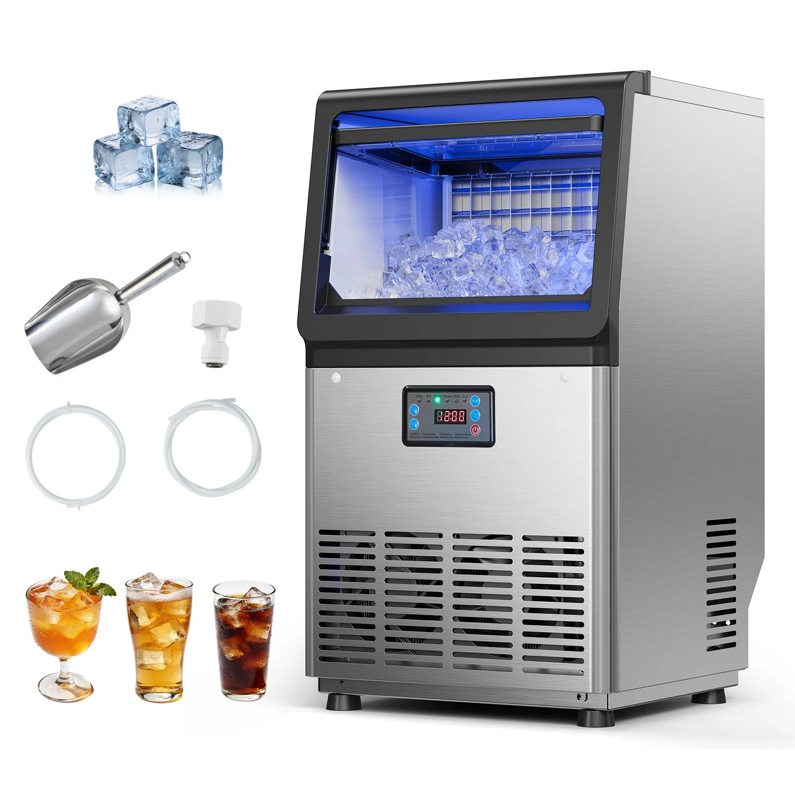 Machine à glaçons commerciale 80 lbs/24h avec affichage LED et auto-nettoyage