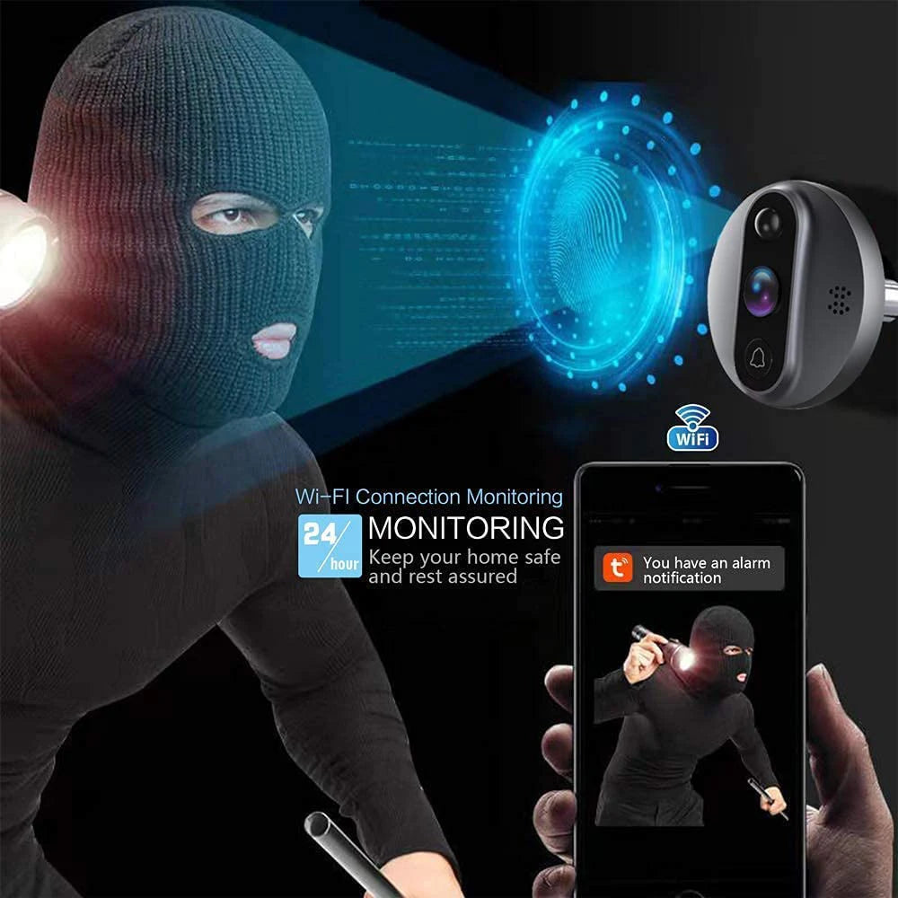 3MP Smart Life Tuya 1080P WiFi Door Bell Eye Peephole Camera 5000mAh Battery PIR Motion Detector IR Alexa Google Digital Viewer 