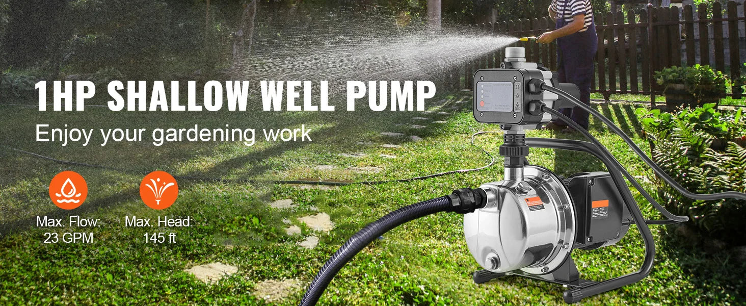 SucceBuy Shallow Well Pump Portable Sprinkler Booster Jet Pumps, Automatic Controller for Garden Lawn Irrigation Water Transfer