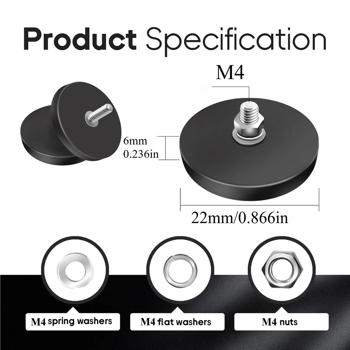 STC22/31/43/66/88 Rubber Coated Magnet Anti Scratch Magnet Coated Base with Threaded Stud for Light Bar Camera Solar Panel