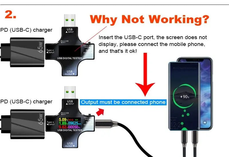 ‌USB Tester Type-C PD Digital Capacity Meter 8A Voltage Current Monitor Power Bank Charger Detector with QC3.0 Fast Charging 