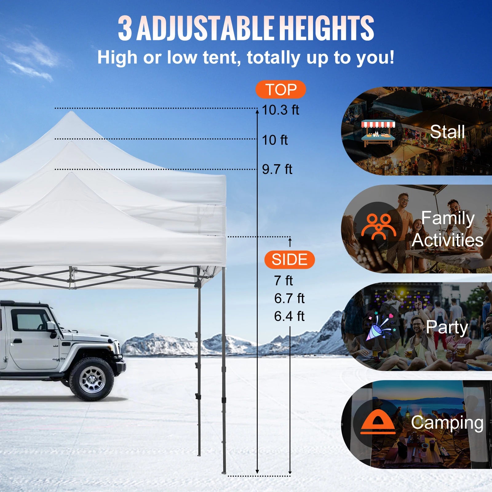 SucceBuy Tenda de Palco Pop Up 10x10 Alpendre ao Ar Livre com Paredes Laterais Removíveis e Bolsa com Rodas Abrigo Portátil Instantâneo para Festa/Acampamento