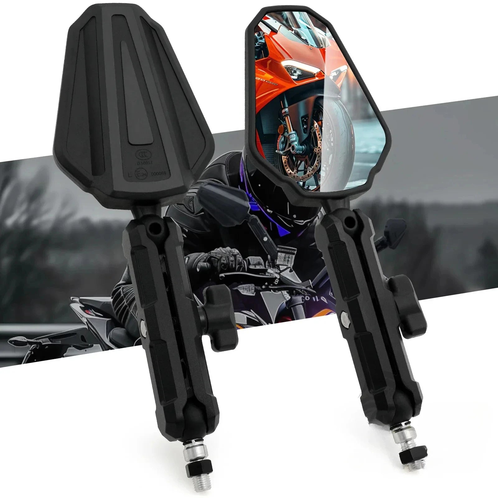 Universal Motorcycle Mirrors Angle Adjustable Folding Handlebar Side Mirror Compatible with Adventure Dirt Street Bike 