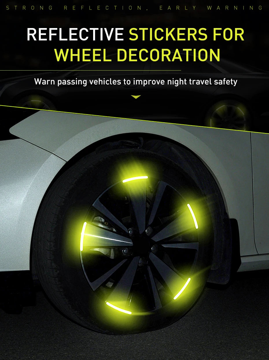 20pcs Car Wheel Hub Reflective Sticker Tire Rim Reflective Strips Luminous Sticker for Night Driving Car-Styling Accessories