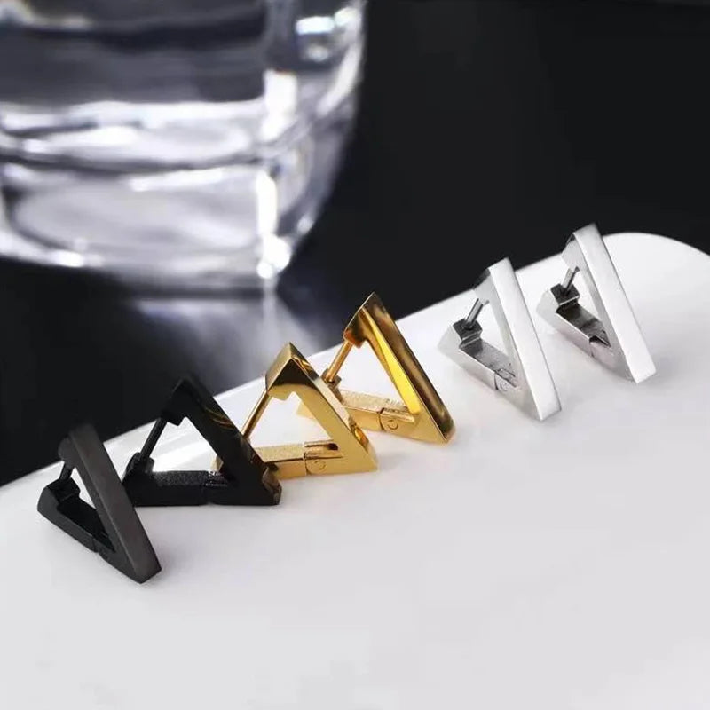 1 Pairs Punk Triangle Earrings - Unisex, Hypoallergenic Stainless Steel for Modern Style & Durability 