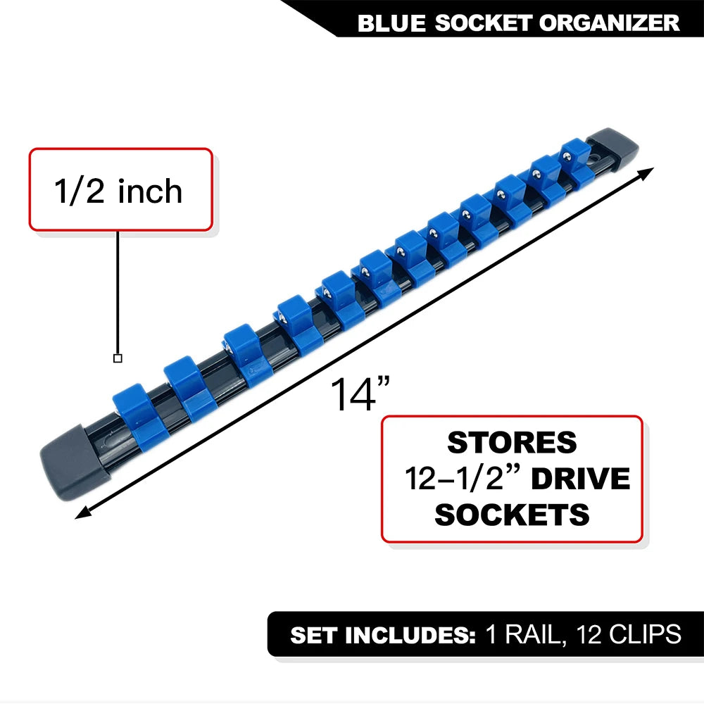 Socket Organizer Set 1/4-Inch 3/8-Inch 1/2-Inch Socket Organizer for Tool Box Drawer Drive Socket Trays, Socket Holder Clip Rail