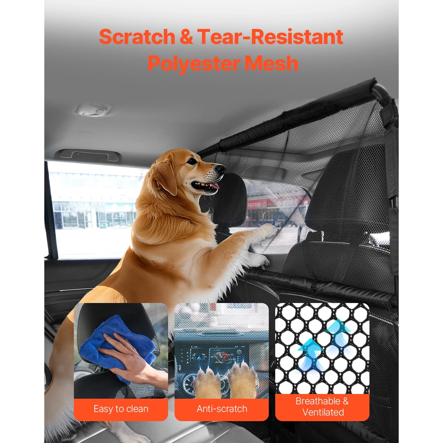 Dog Car Barrier for Front Seats with Mesh Net Universal Fit