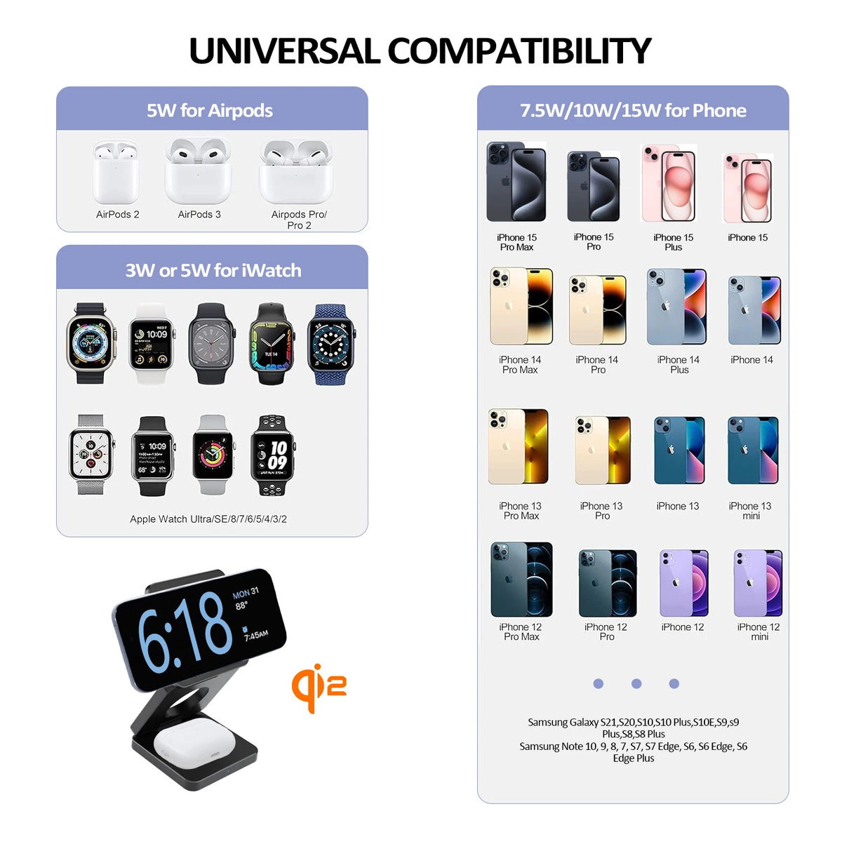 3 in 1 Magnetic Wireless Charging Station for iPhone, Apple Watch and Earphones