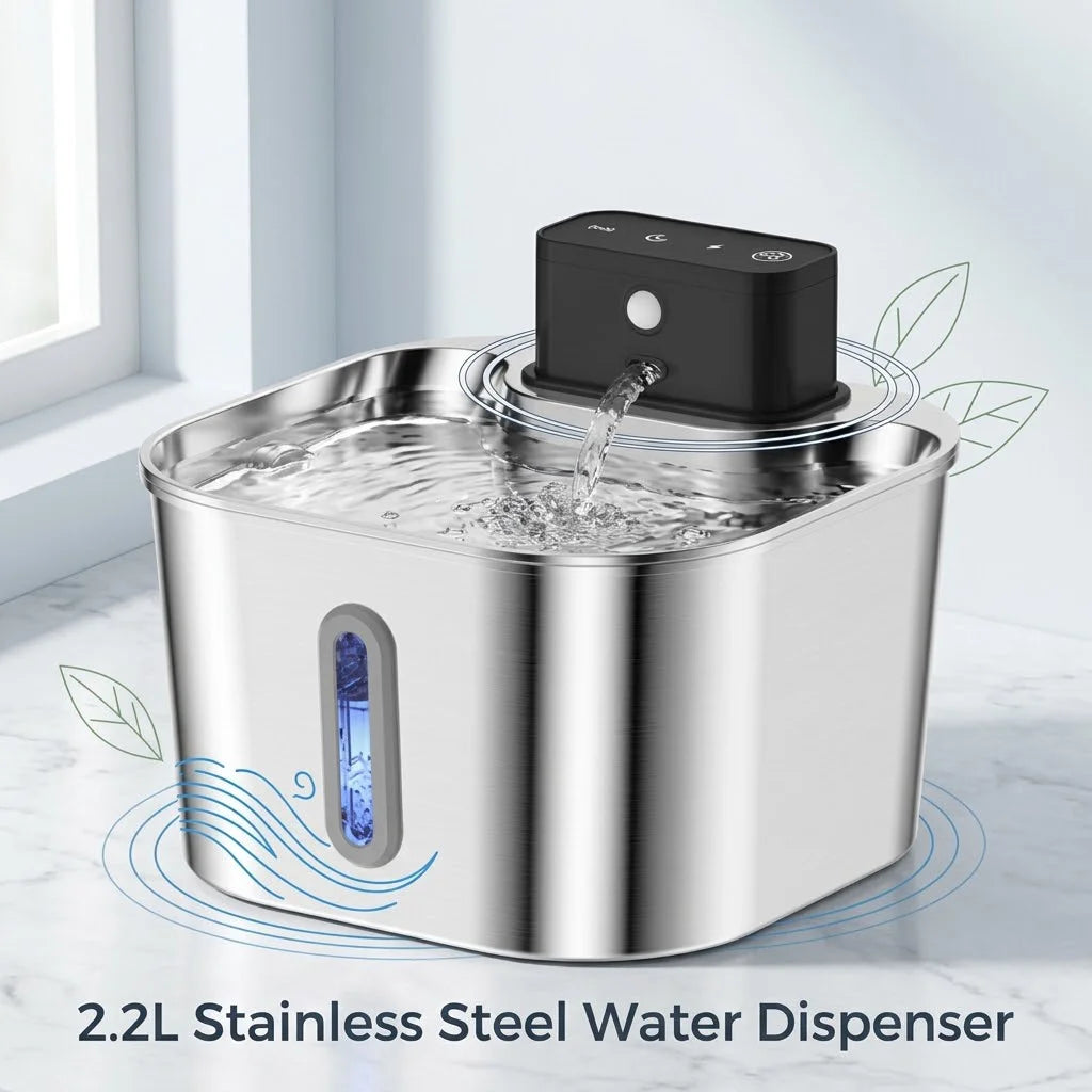 2.2L Wireless Recharging Sensor Stainless Steel Pet Water Fountain
