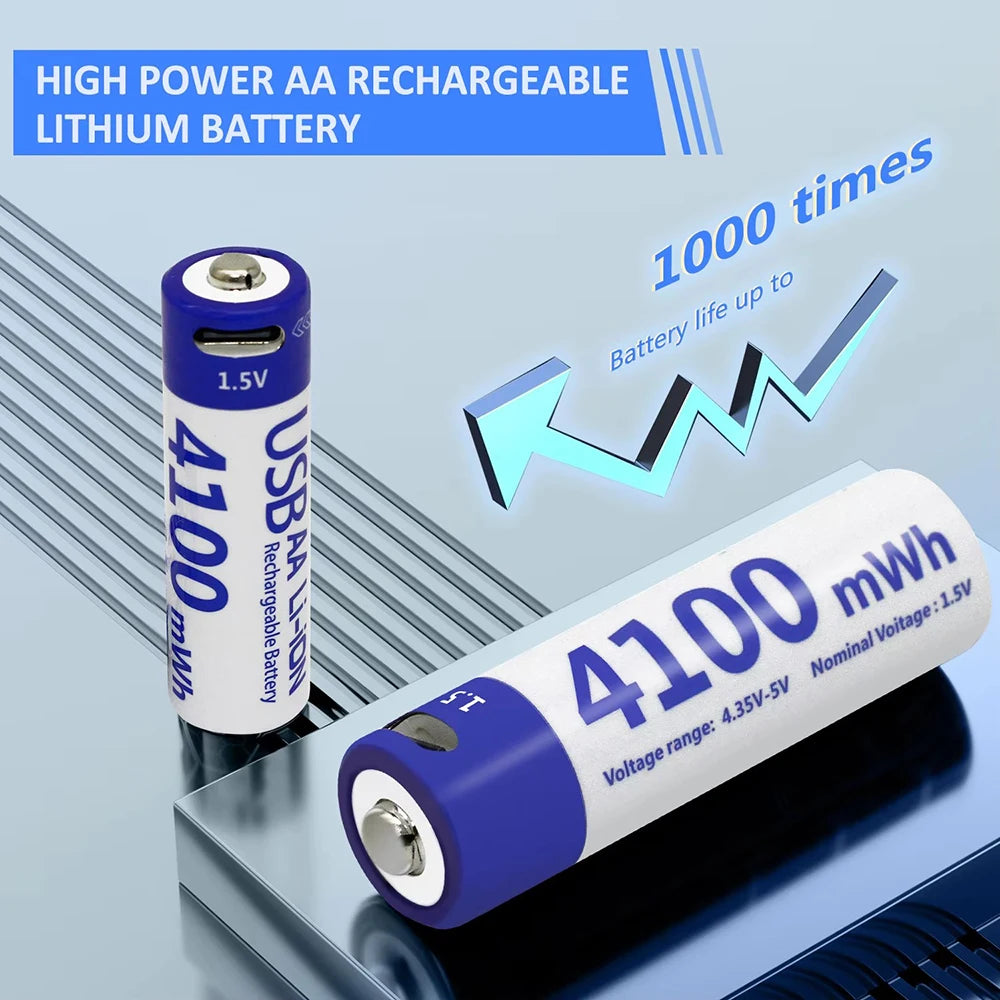 Kuugro AA 1.5V 4100mWh USB Rechargeable Battery Type-C Rechargeable AA Li-ion Battery for Remote Control Smart Door Lock Toys