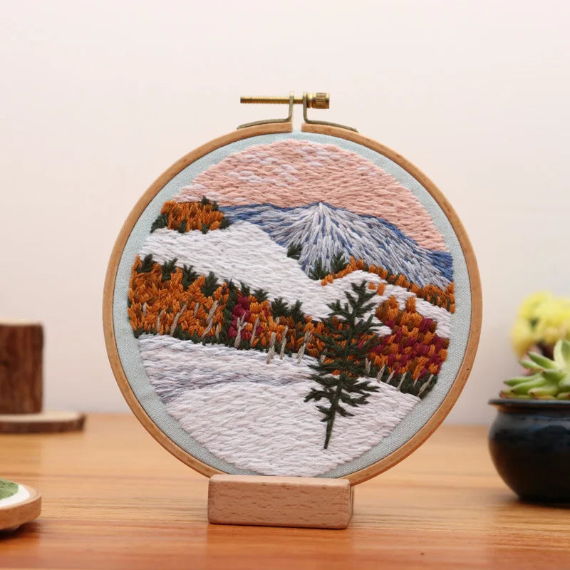 Printed Landscape Embroidery Kit, Hoop Options