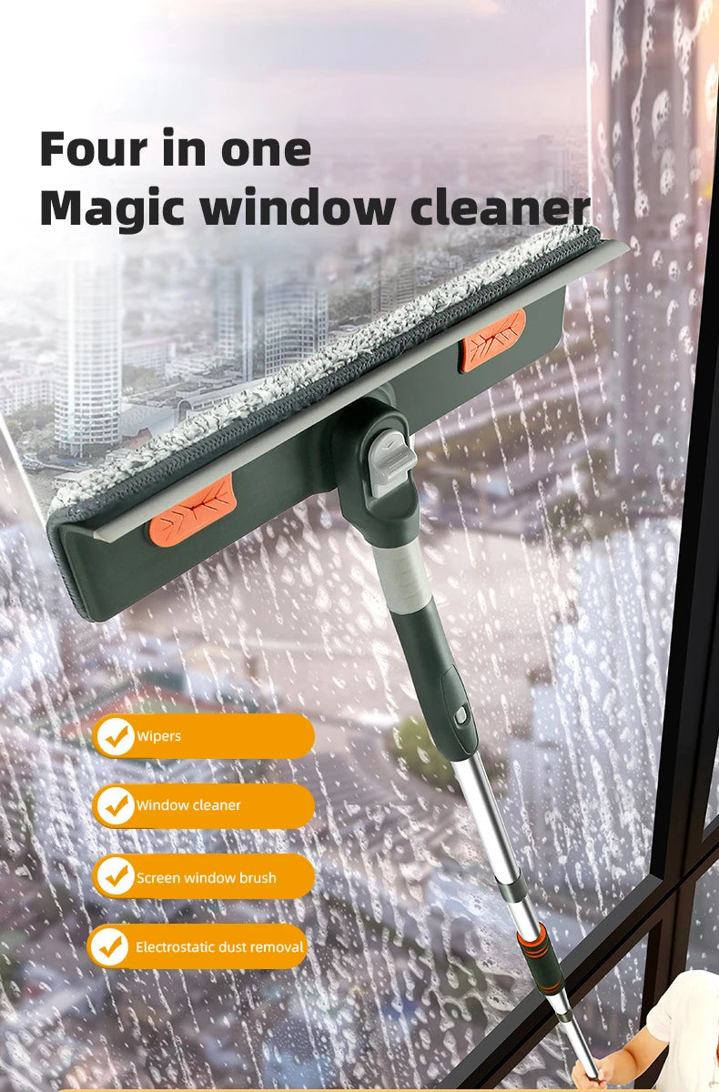 72-226CM Extended Window Cleaning Tool Glass Cleaner Mop with Silicone Scraper Window Cleaning Brush Household Cleaning Tools 