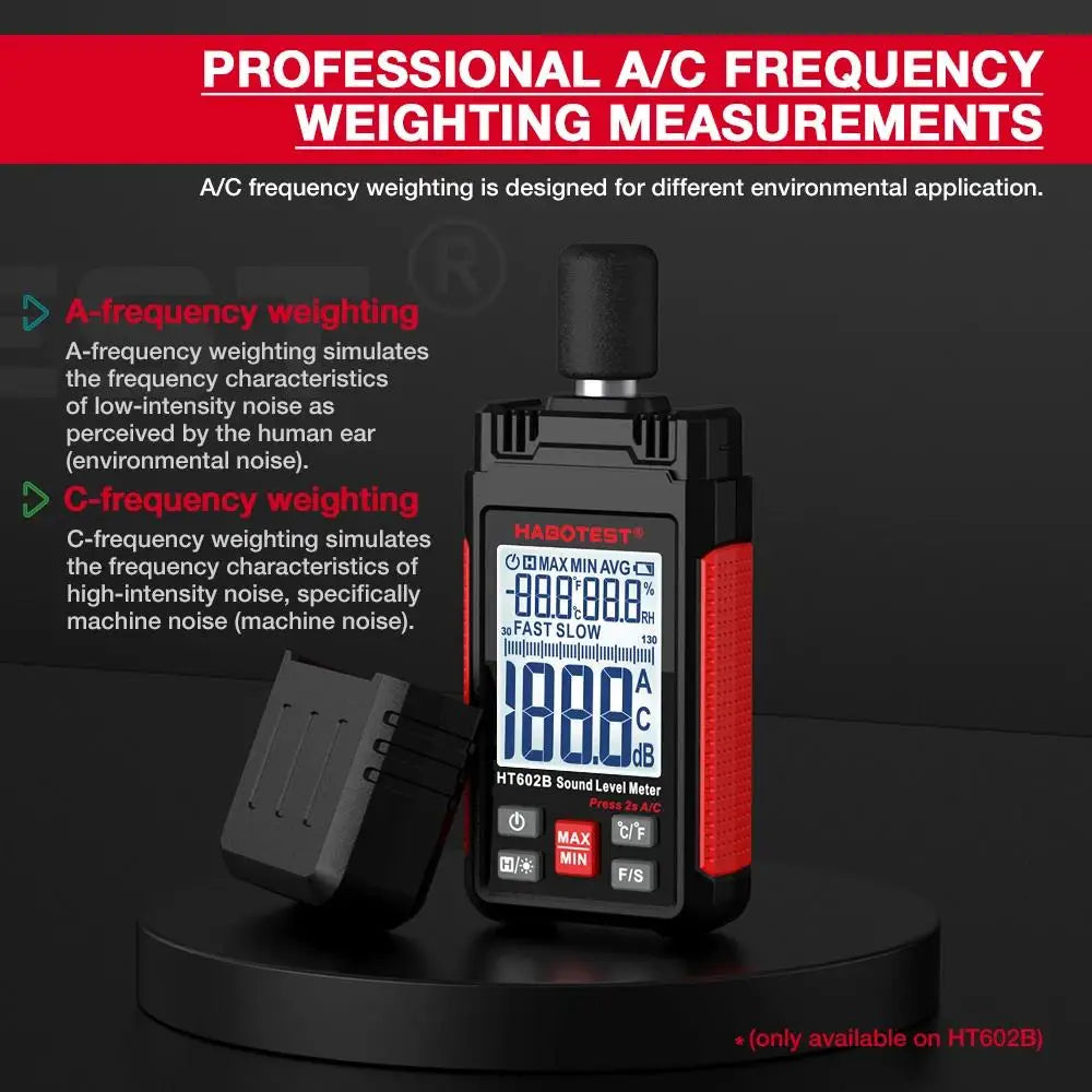HABOTEST HT602A Sound Level Meter Digital Handheld DB Meter HT602B Noise Audio Level Meter 30-130dB Decibels Mini Sound Meter