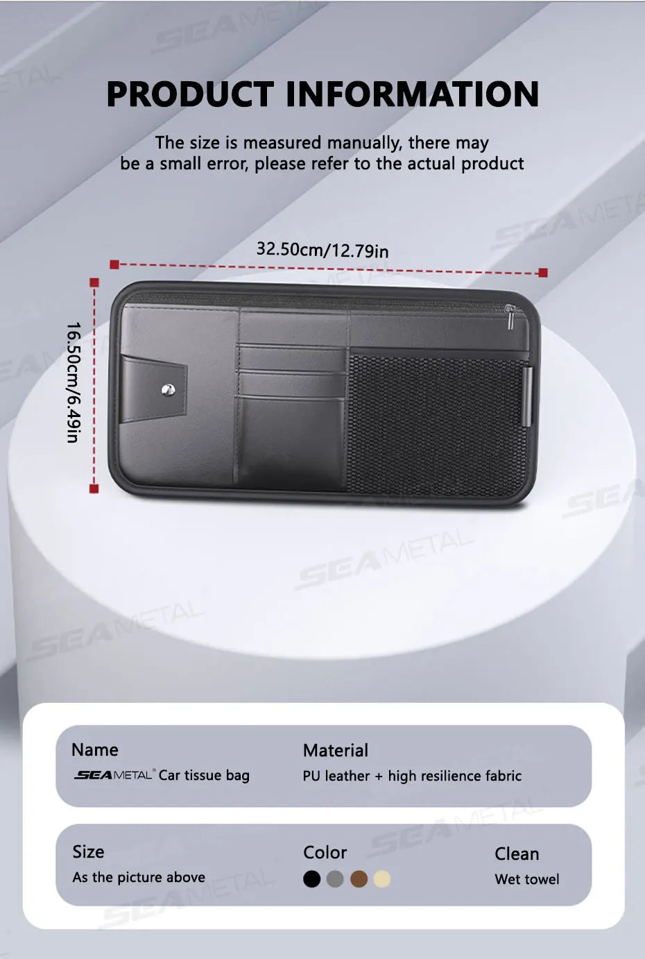 SEAMETAL 9 in 1 Sun Visor Organizer for Car PU Leather Zipper Storage Bag Net Pouch Auto Storage Pocket with Glasses/Card Holder