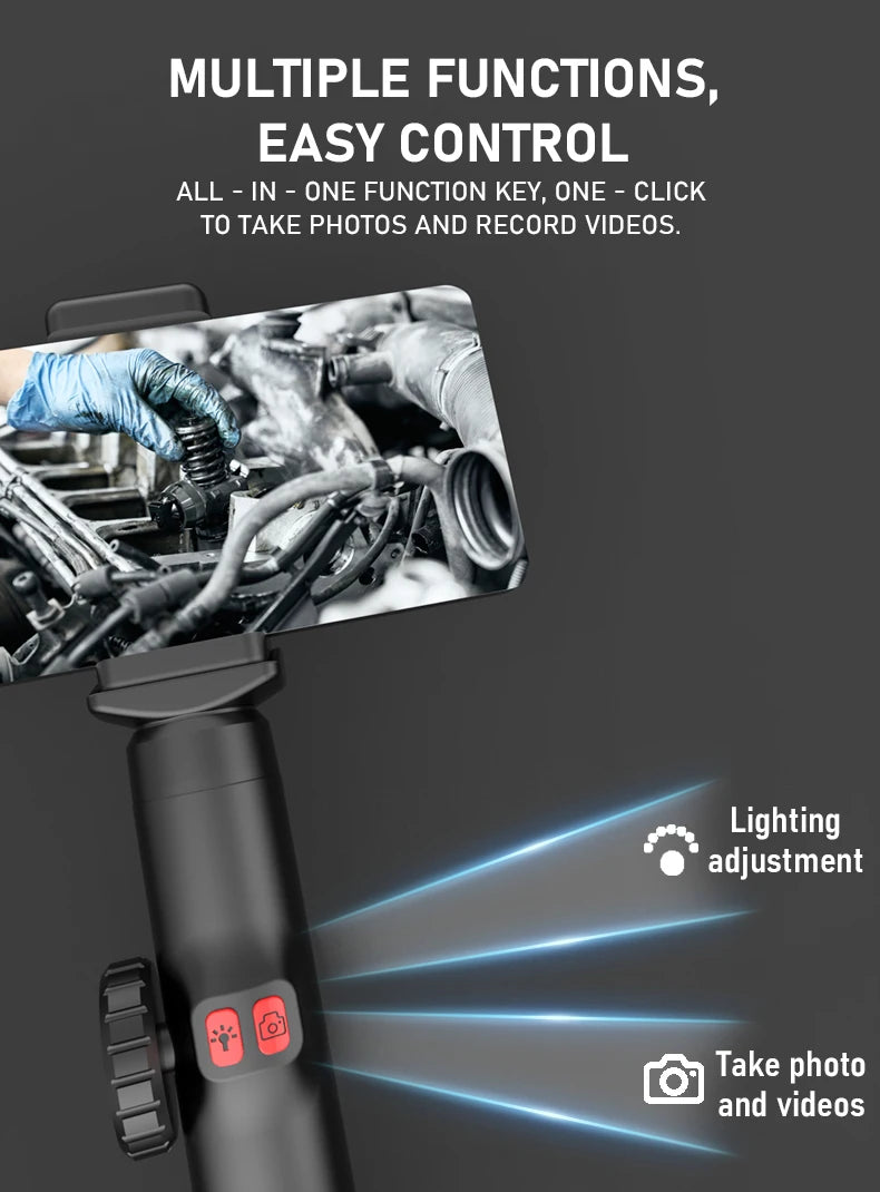 360° Articulating Borescope Endoscope Camera with Light