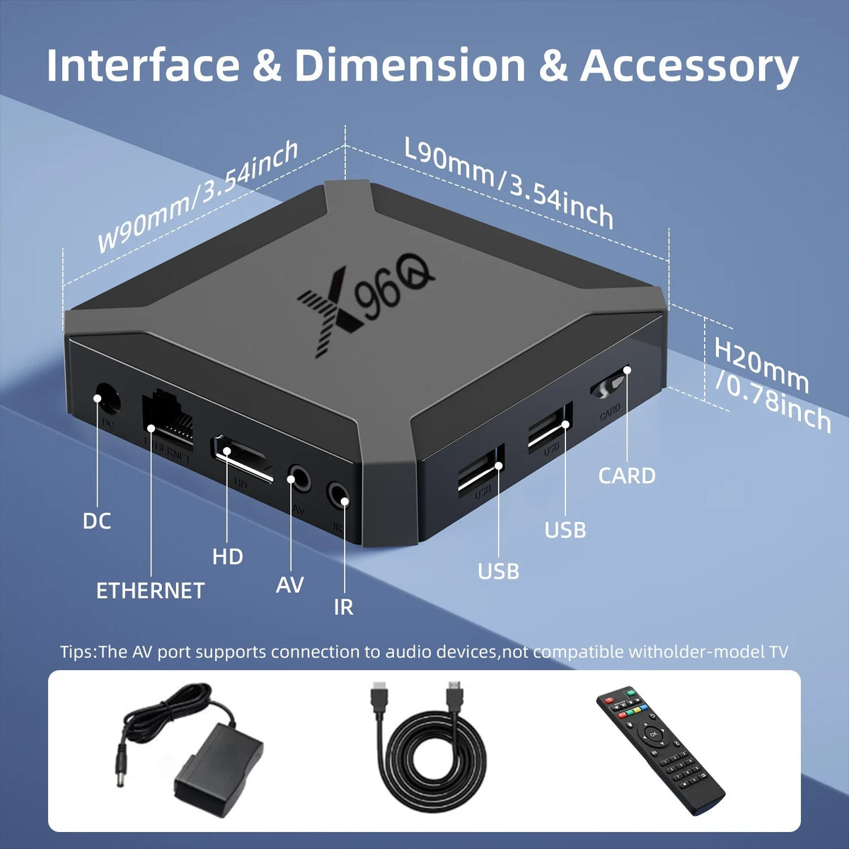 X96Q Android 10 TV Box Allwinner H313 Quad Core 4K Smart Media Player 1GB 2GB RAM 8GB 16GB ROM WiFi Ethernet AV Output Set Top Box for Old TV IPTV Receiver