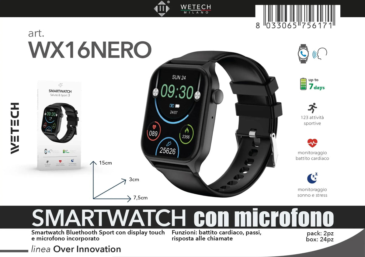 For Android IOS Users WETECH WX16 Smart Watch Bluetooth Call Internal Mic Touch Screen 123 Sport Modes Heart Sleep Stress Tracking Fitness Wristwatch 7-Day Battery White Black Two Colors Available