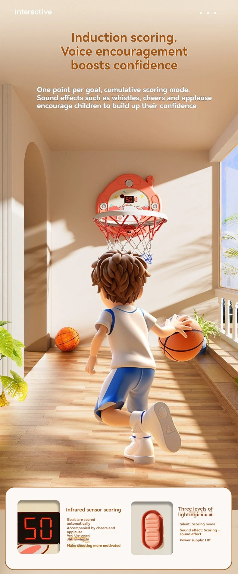 2025 New Children's Basketball Frame Indoor Shooting Hanging Baby Basketball Stand 1-5 Year Old Baby Home Ball Toy No Punching 