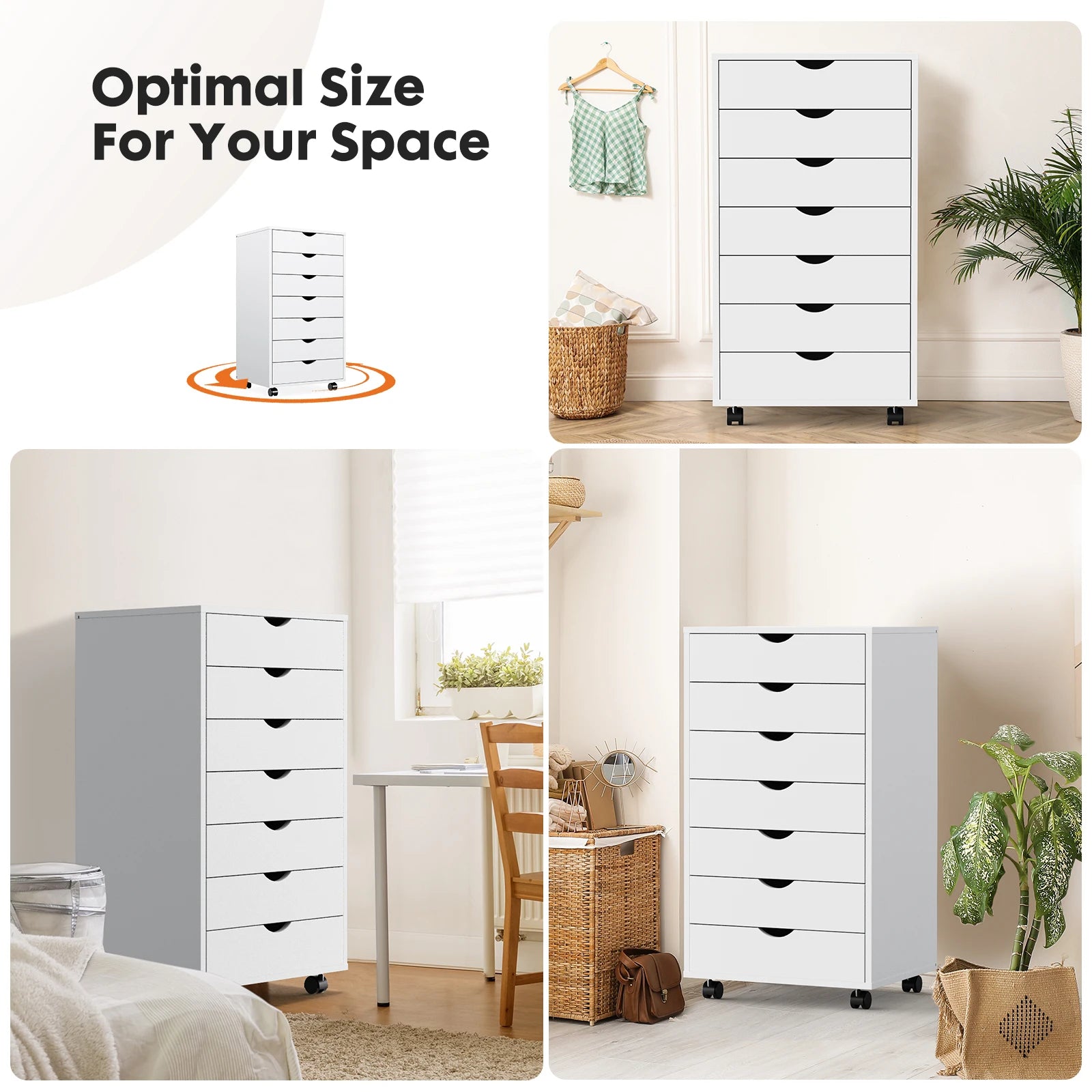 7 Drawer Rolling Storage Cabinet with Wheels Wooden Chest Organizer