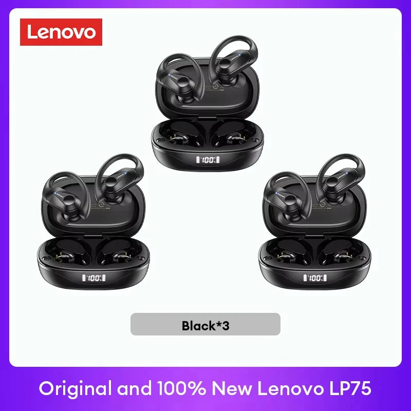 Original Lenovo LP75 TWS Bluetooth V5.3 Headphones Wireless LED Digital Display Earphones Noise Reduction Waterproof Headset New 
