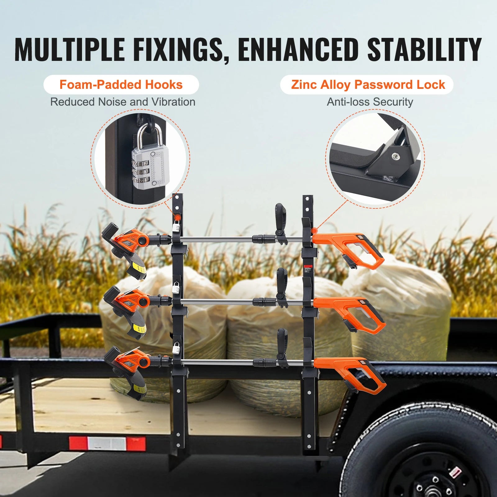 3-Place Weed Trimmer Rack with Lock Wall or Trailer Mount