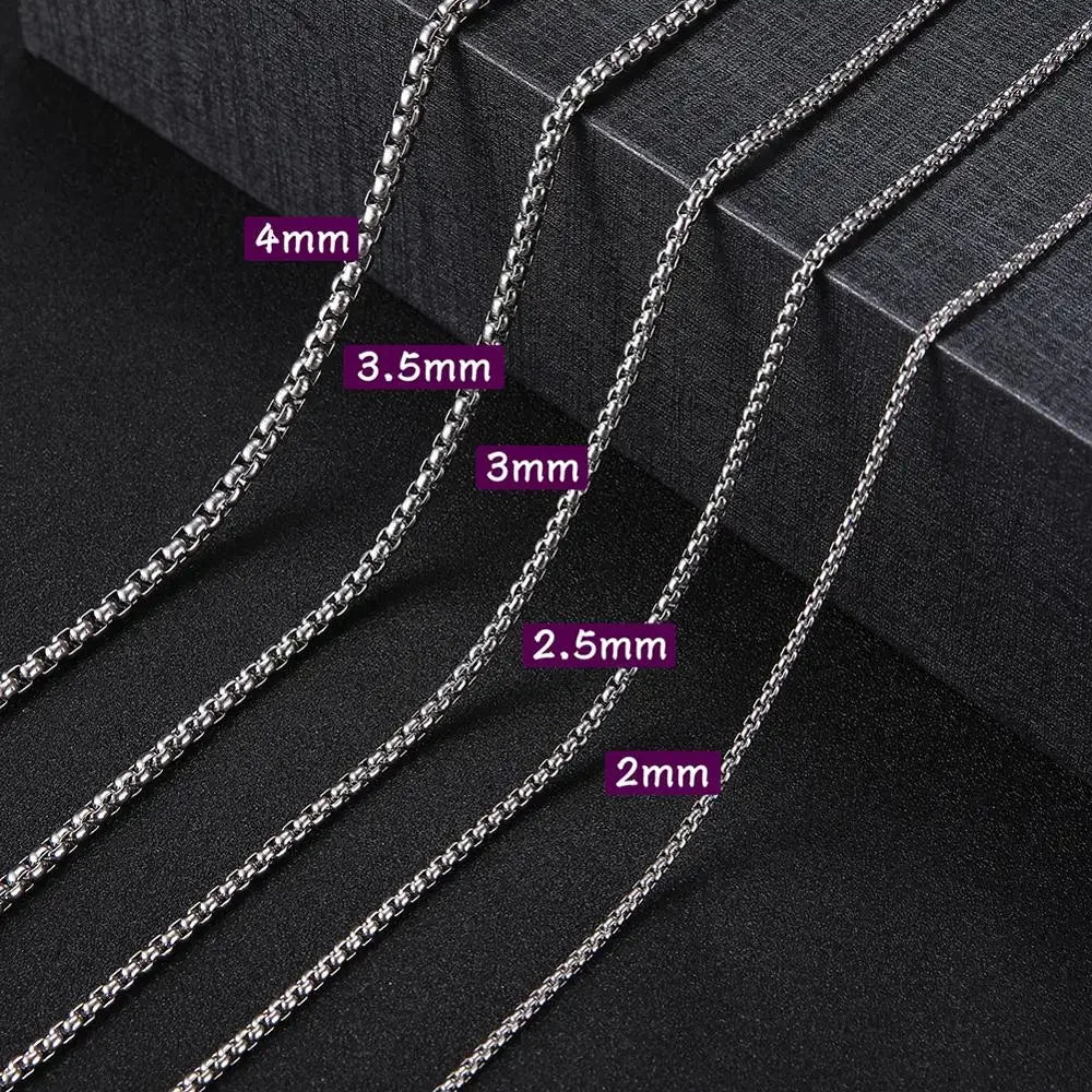 Skyrim Fashion Long Box Chain Necklace Stainless Steel Basic Punk 2-7mm Thick Chains Jewelry Gift for Men Women Wholesale 