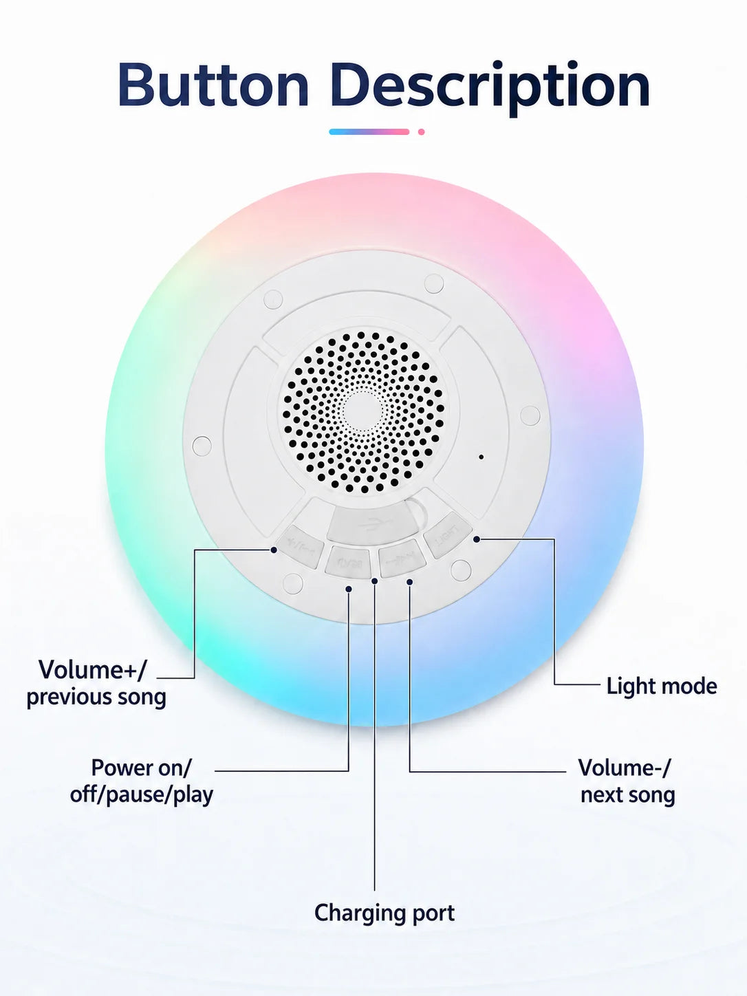 Bluetooth Pool Speaker with Colorful Lights, Portable Floating Wireless Speaker IPX68 Waterproof, Built-in Mic, Home, Hot Tubs