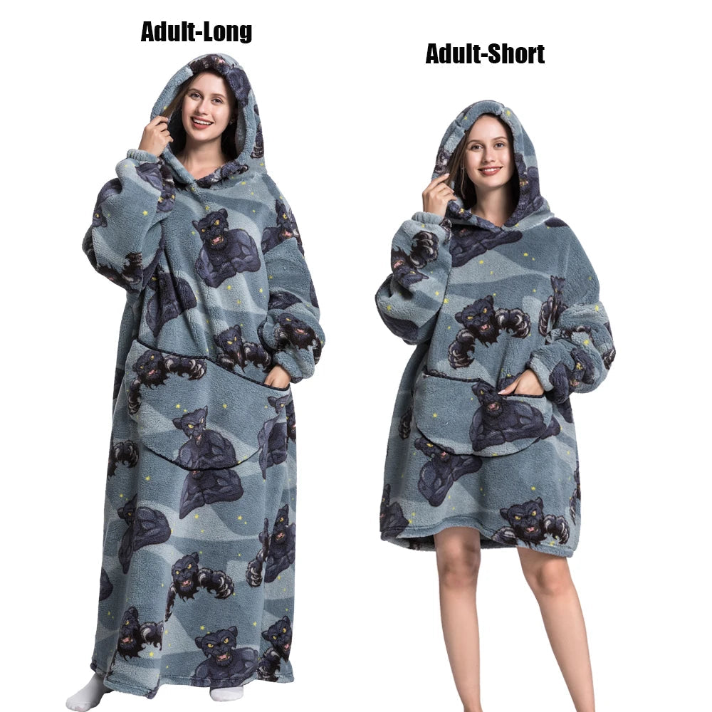 Women Plush Fleece Blanket Men Warm Thick Hoodies Adult Giant TV Blanlets with Sleeves Super Long Cold-proof Homewear Pajamas 