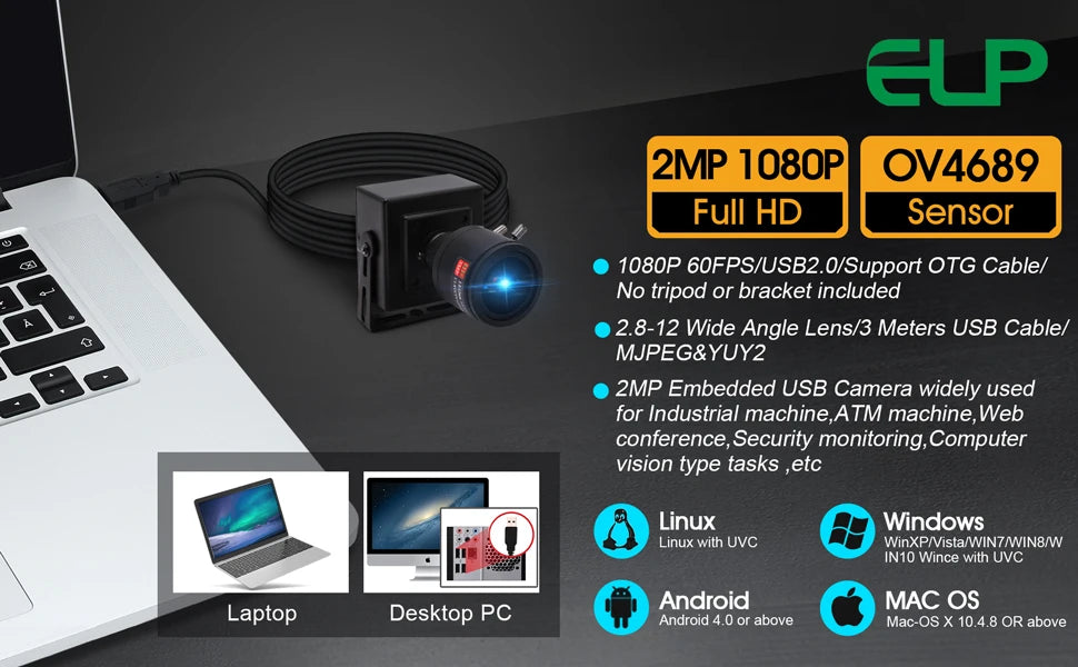 1080P High Speed USB Camera 260FPS 2MP Manual Zoom Webcam