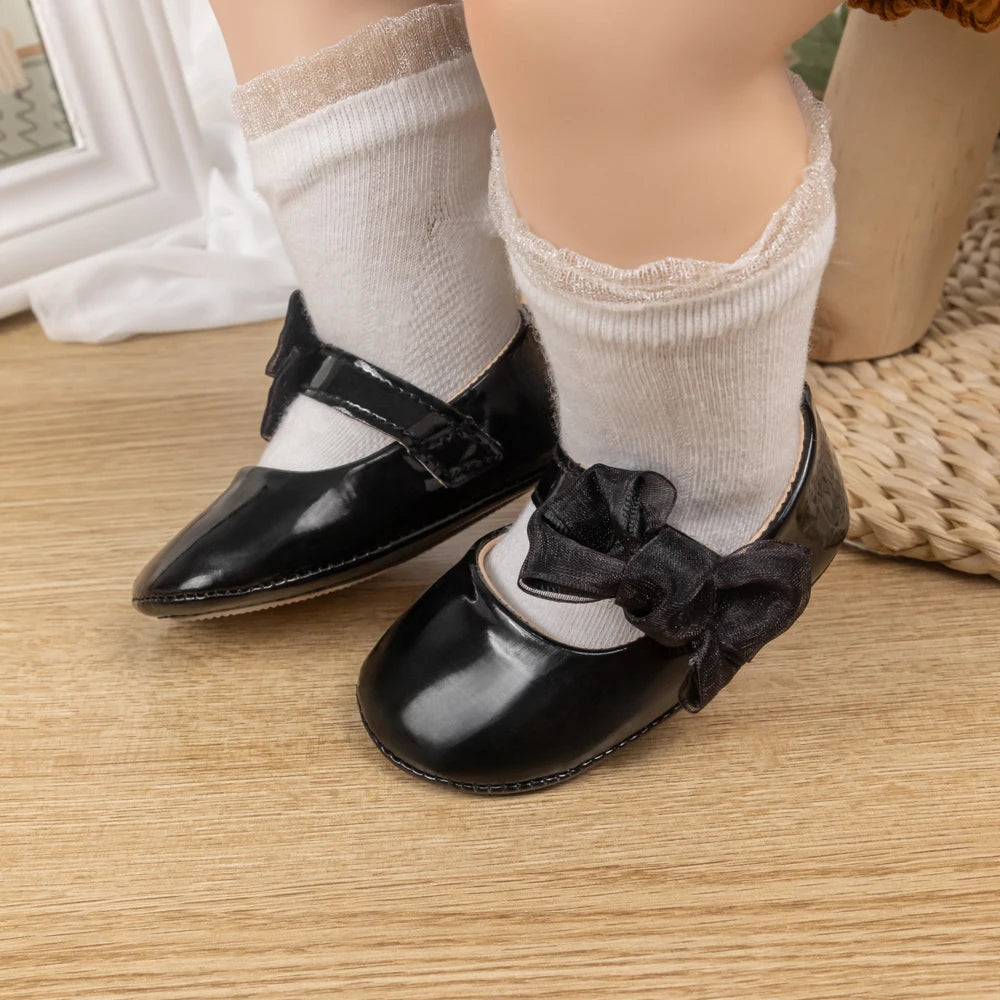 Newborn Baby Non‑Slip PU Walking Shoes with Soft Rubber Bottom