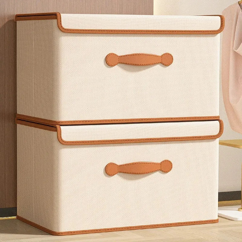Beige Fabric Storage Box with Lid, 11/26/42L Labels