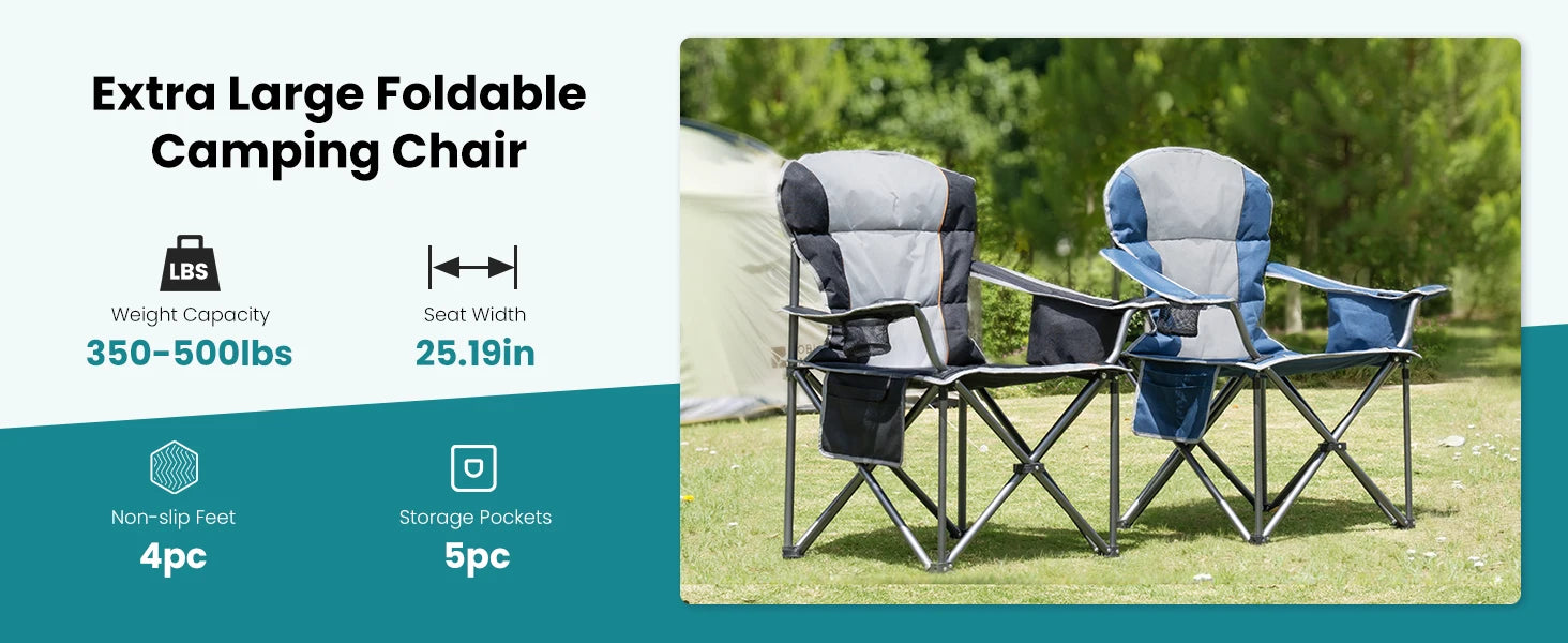 Chaise de camping robuste JHK capacité 450 lbs, chaise pliante portable avec porte-gobelet, cadre en acier solide, chaise d'extérieur pour camping