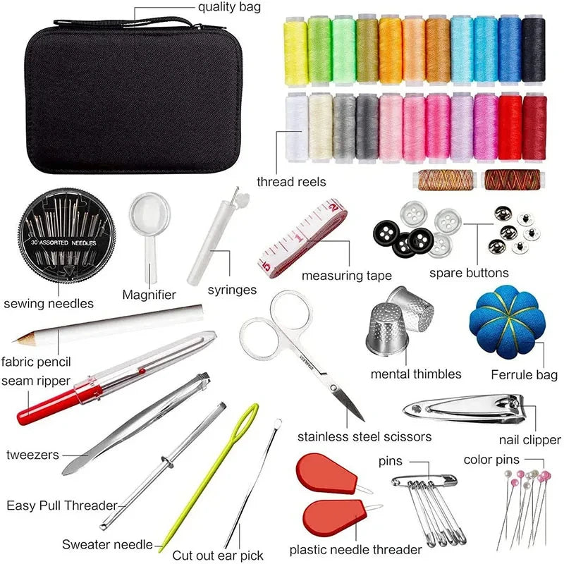Sewing Kit Complete Set with Threads Needles Scissors Tape Measure Buttons and More for DIY Handcraft Projects Home and Travel 