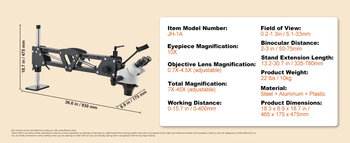 Microscope à bijoux multidirectionnel 7X–45X avec anneau lumineux LED