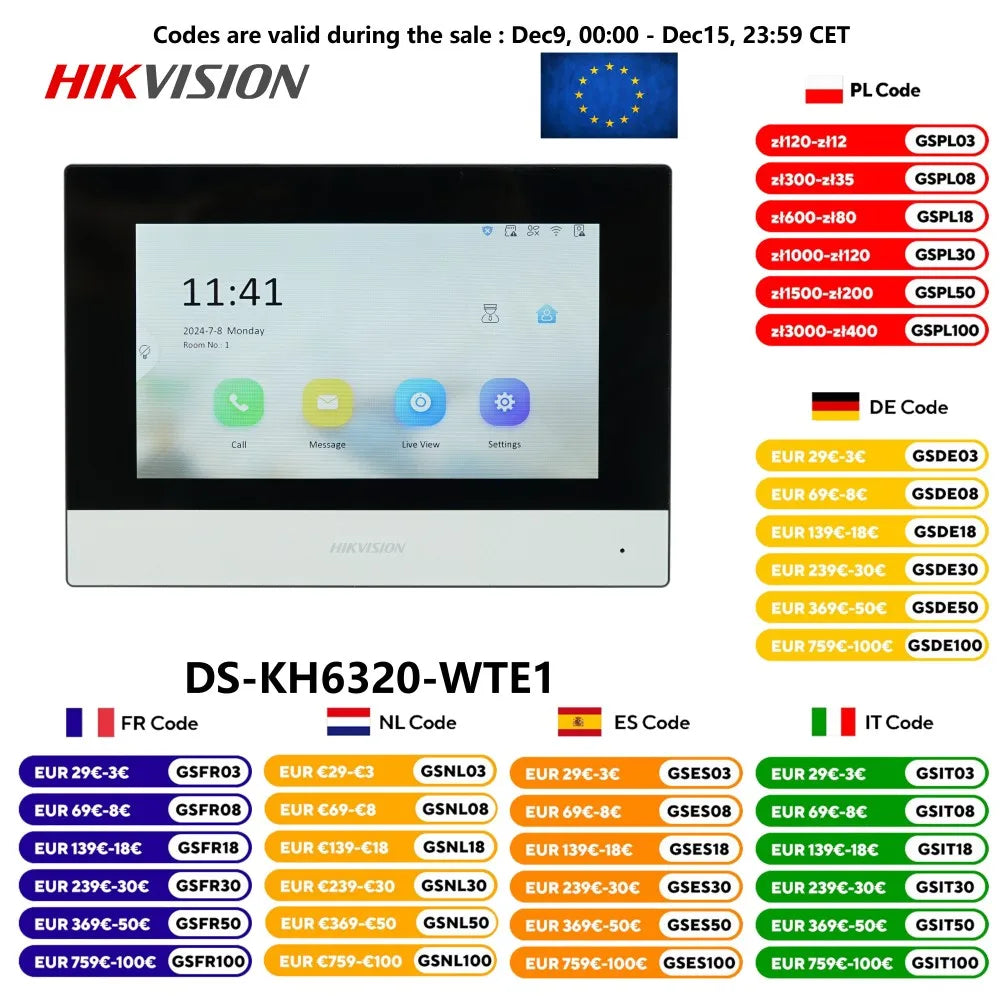 HIKVISION international version Multi-Language DS-KH6320-WTE1 Indoor Monitor,802.3af POE, app Hik-connect,WiFi,Video intercom Spy-shop.com