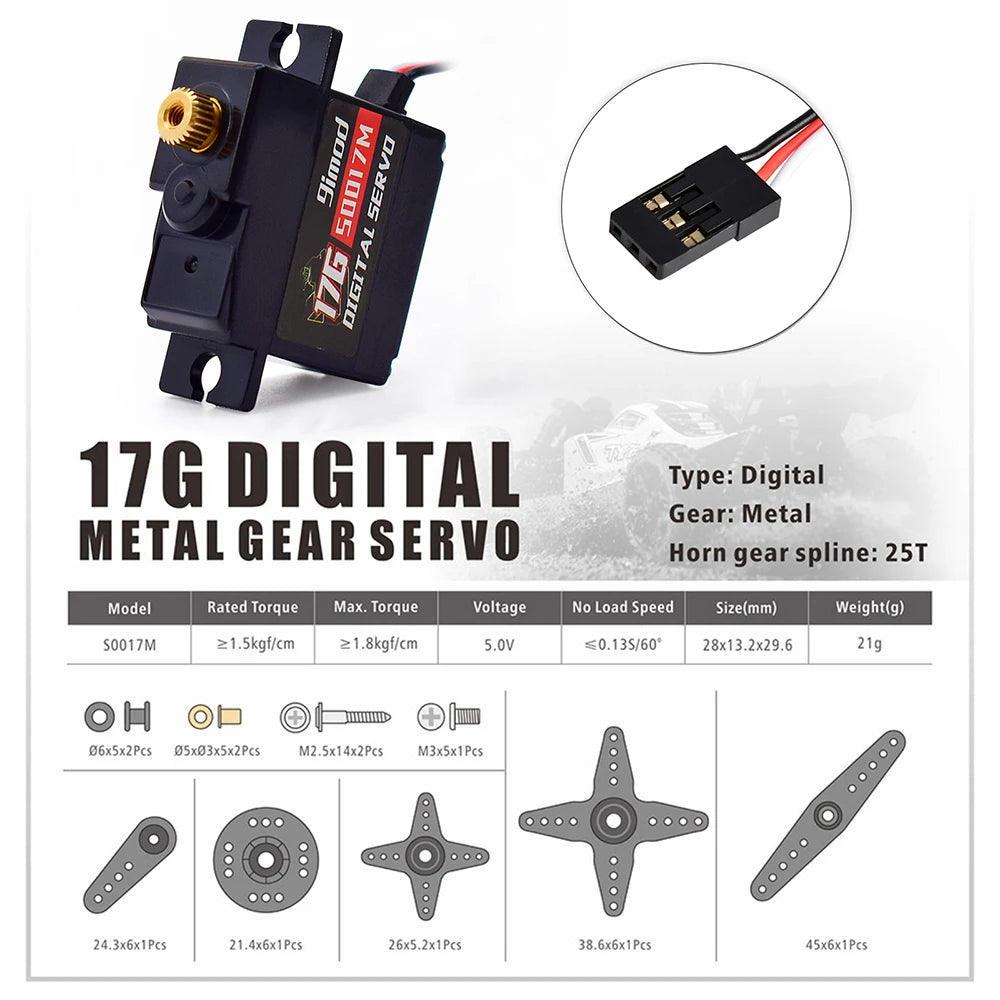 9imod Servo 9g 17g Digital Servo Motor High Speed Steering RC Servo Metal Gear Servo for 1/16 1/18 1/24 RC Car Boat Helicopter