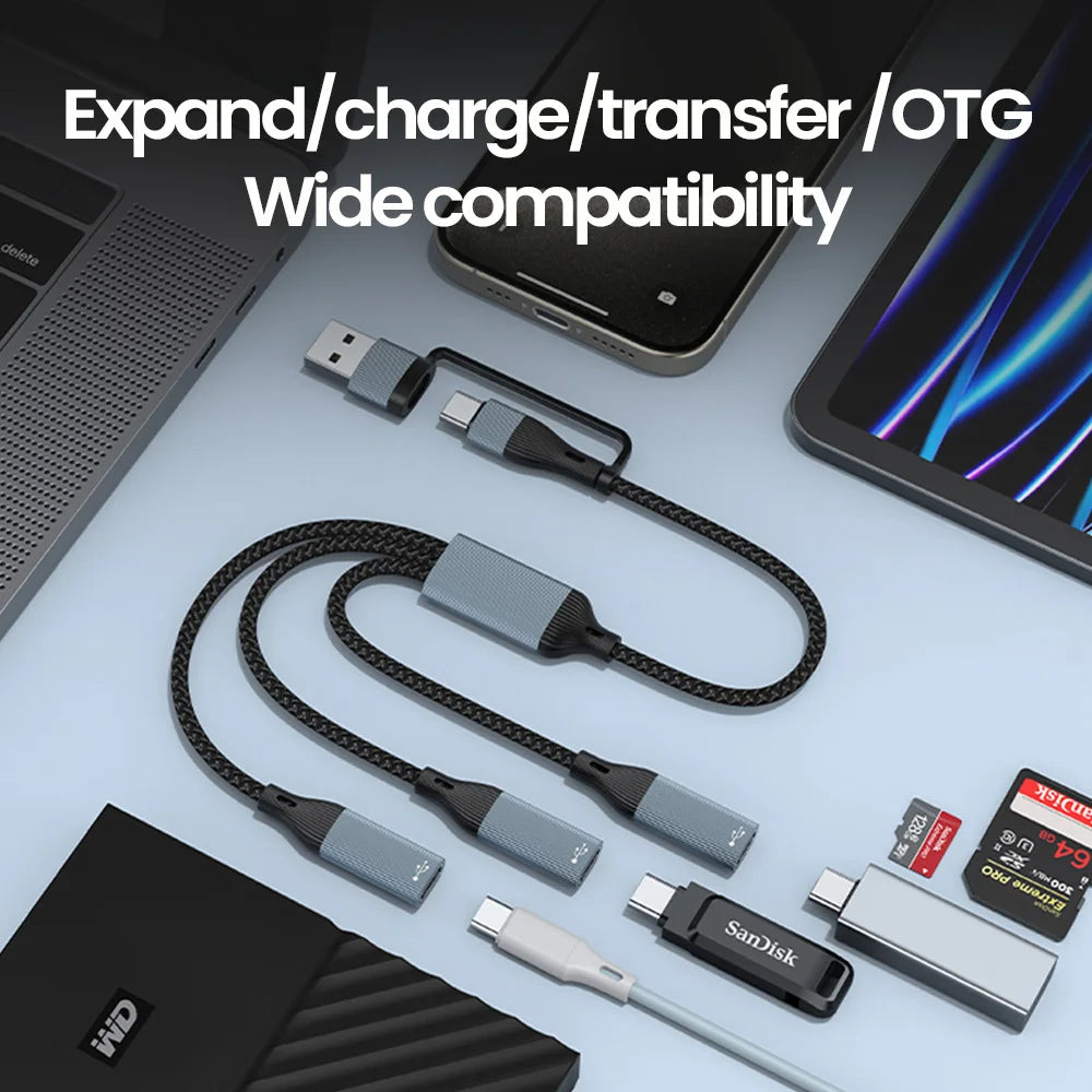 USB-keskitinkaapeli, jossa on 2 tai 3 USB-C-liitäntää