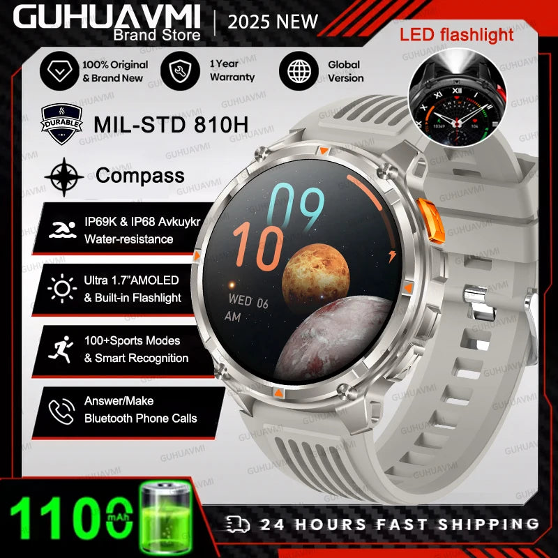Outdoor Bluetooth Anruf-Smartwatch mit Kompass & Taschenlampenfunktion