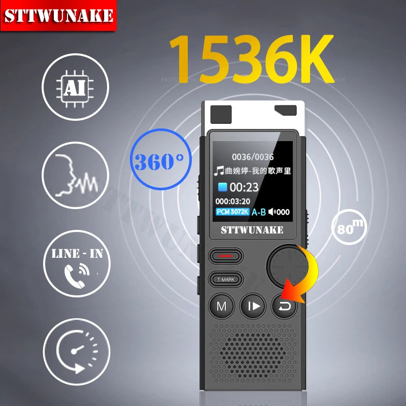 Voice Activation Recorder Dual-Core Ai Noise-Reducing Digital Recording Device STTWUNAKE 