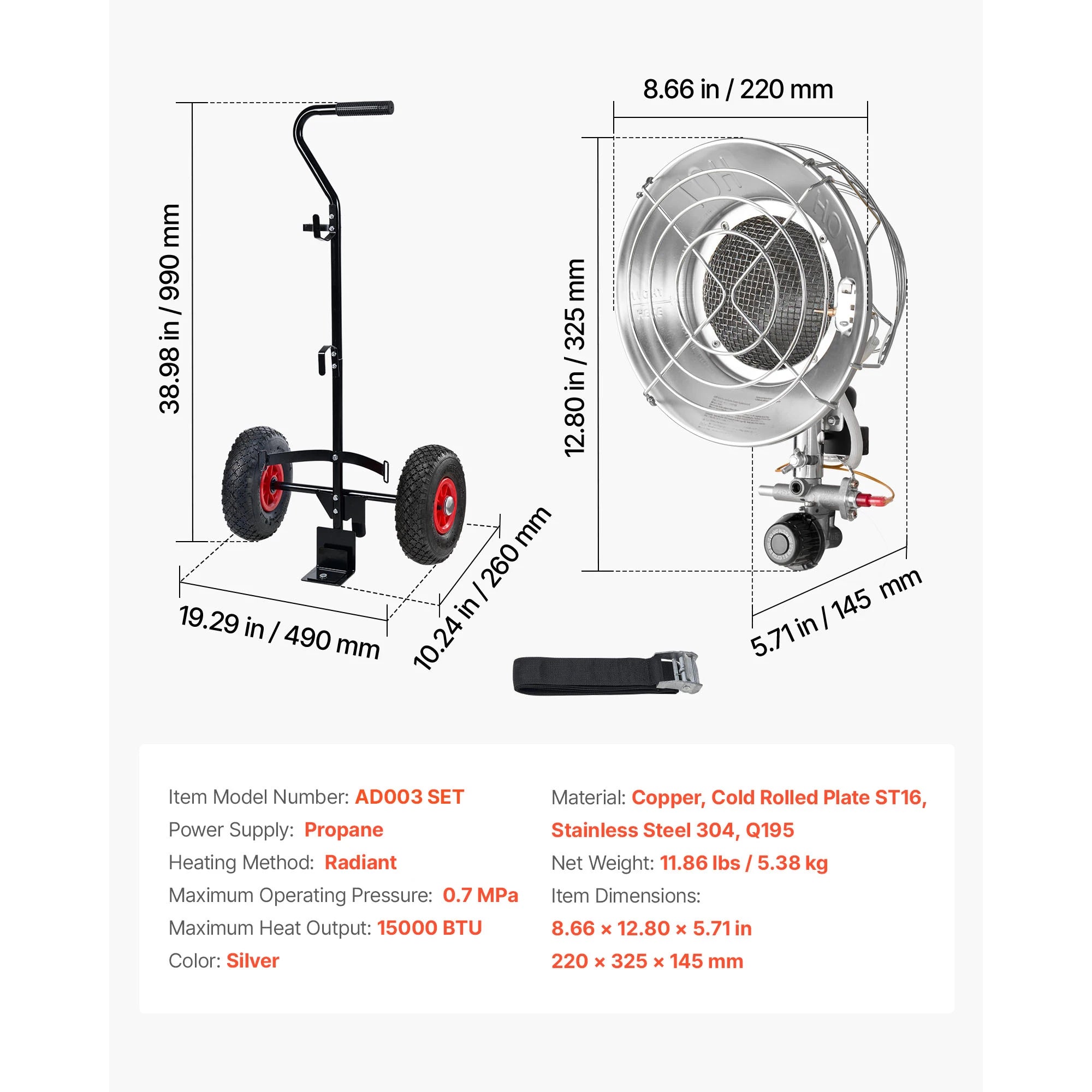 15000 BTU Propane Tank Top Heater with 180° Infrared Heat