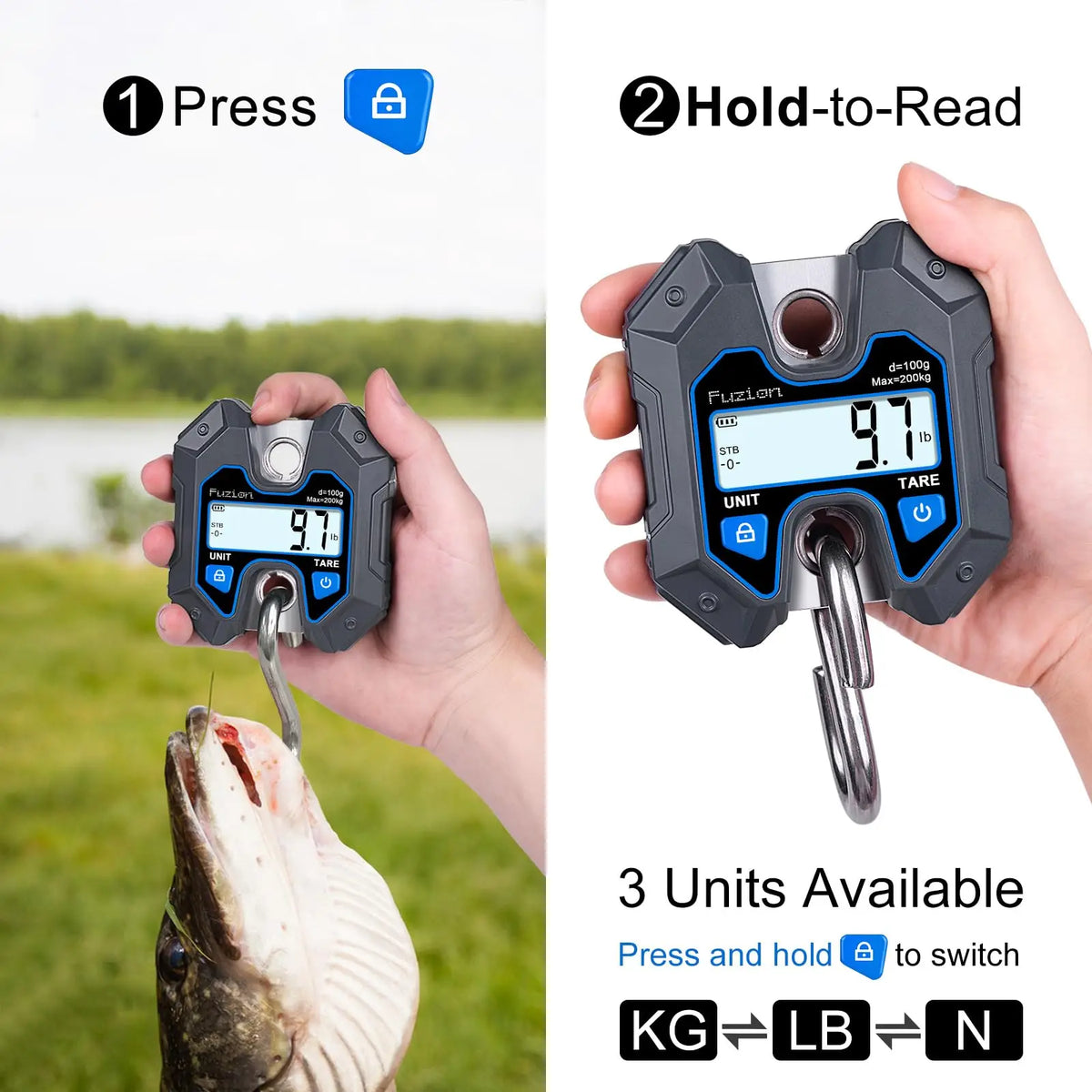 Mini Crane Scale - Hanging Scale 440lb/200kg/1960N, Deer Scale Hanging with Large LCD Display, Hold & Tare Functions