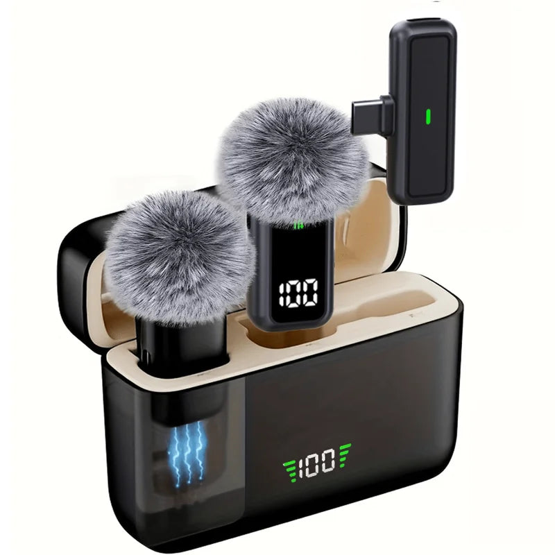 Clip‑On Wireless Lavalier Lapel Microphone Kit, LED Battery Indicator Charging Case, 36‑Hour Long Working Time, DSP Noise Reduction, 135‑Ft Transmission Range, Plug‑And‑Play Mic Compatible With IPhone, IPad, Android